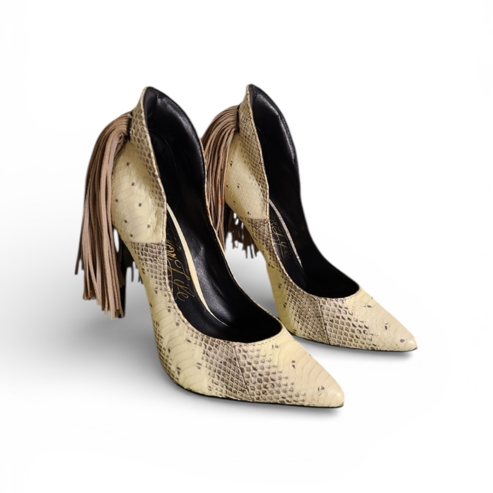 LFL by Lust for Life Snakeskin Fringe Heels, 6.5